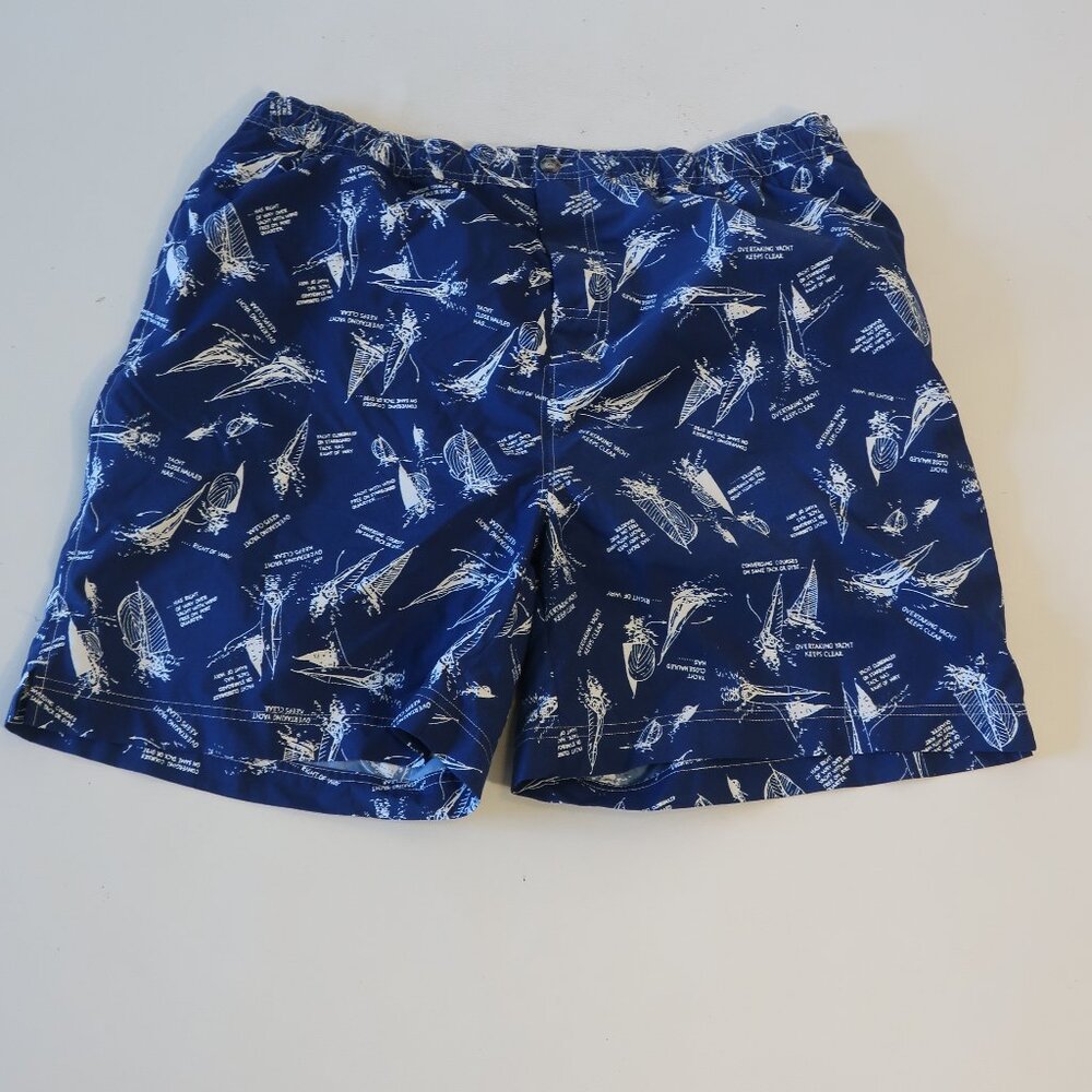 Mens Bobby Jones Blue, White Print Swim Trunks L